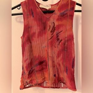 Dior Sleeveless Red Orange Watercolor Ribbed Top